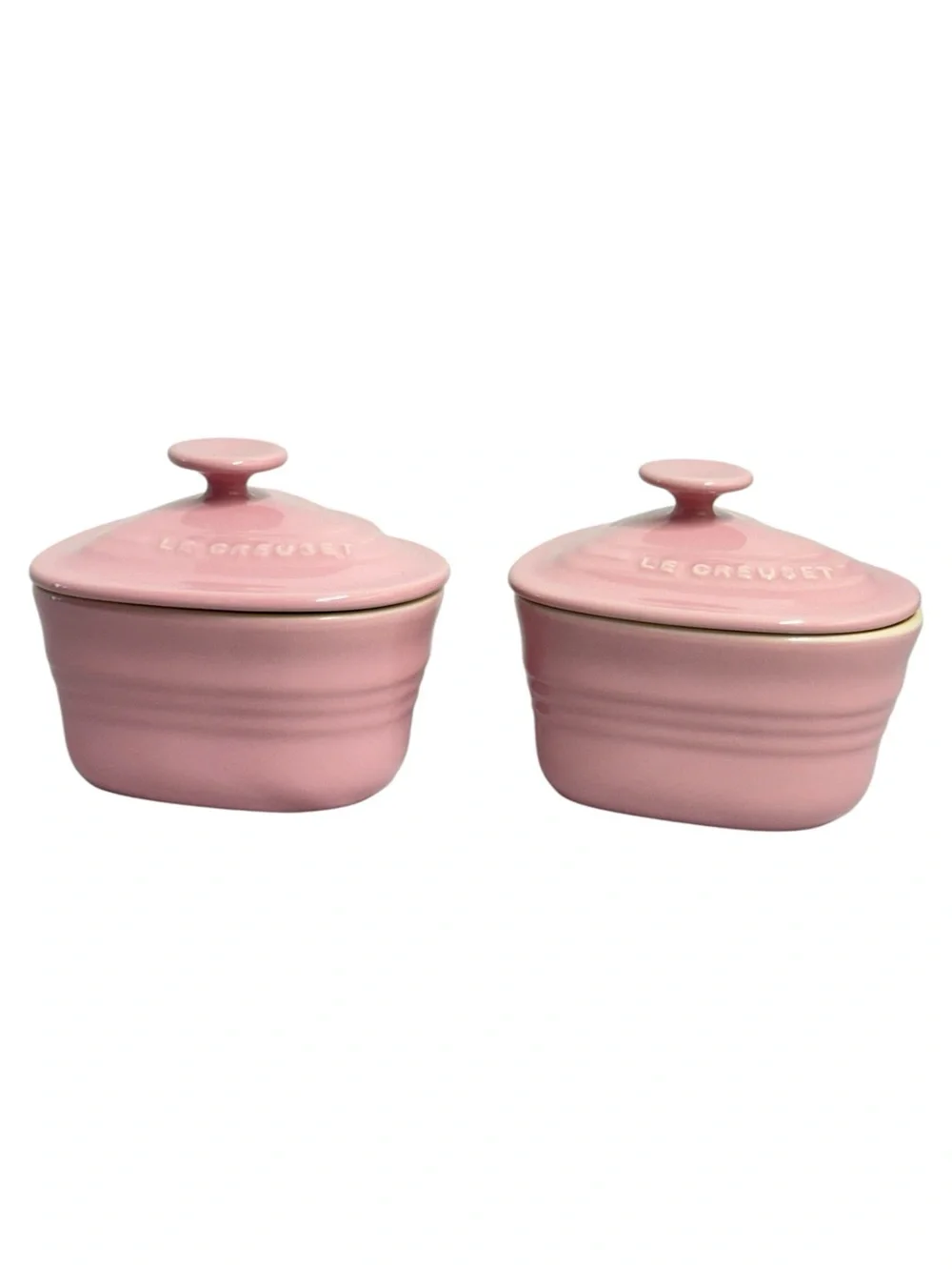 Le Creuset Pink Heart Stoneware Ramekins with Lids - Set of 2